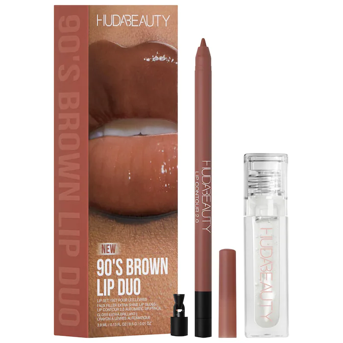 HUDA BEAUTY 90s Brown Lip Liner and Lip Gloss Set